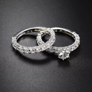 ❤️NEW❤️Engagement-Wedding Ring Set Silver Alloy CZ